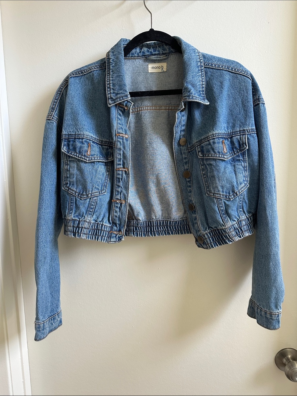 Mono B Light Blue Cropped Denim Jacket